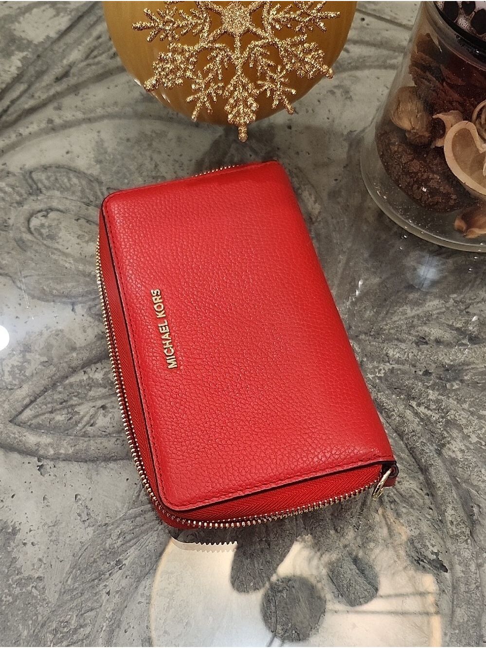 Michael Kors Red 9Pebbeled Leather Womens Walet Like New